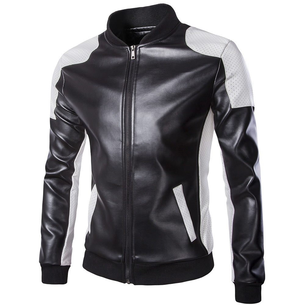 Men's Leather Stand Collar Jacket
