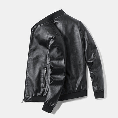 Mens Spring Leather  Stand Collar Long Sleeve Oversized Motorcycle Jacket