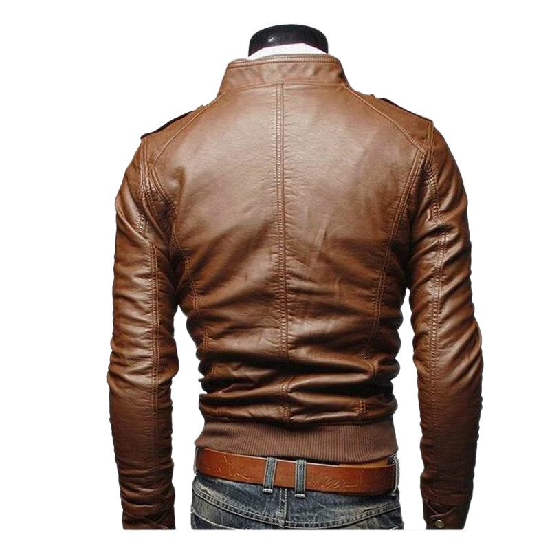Men's Motorcycle Causal Zipper Vintage Leather Jacket