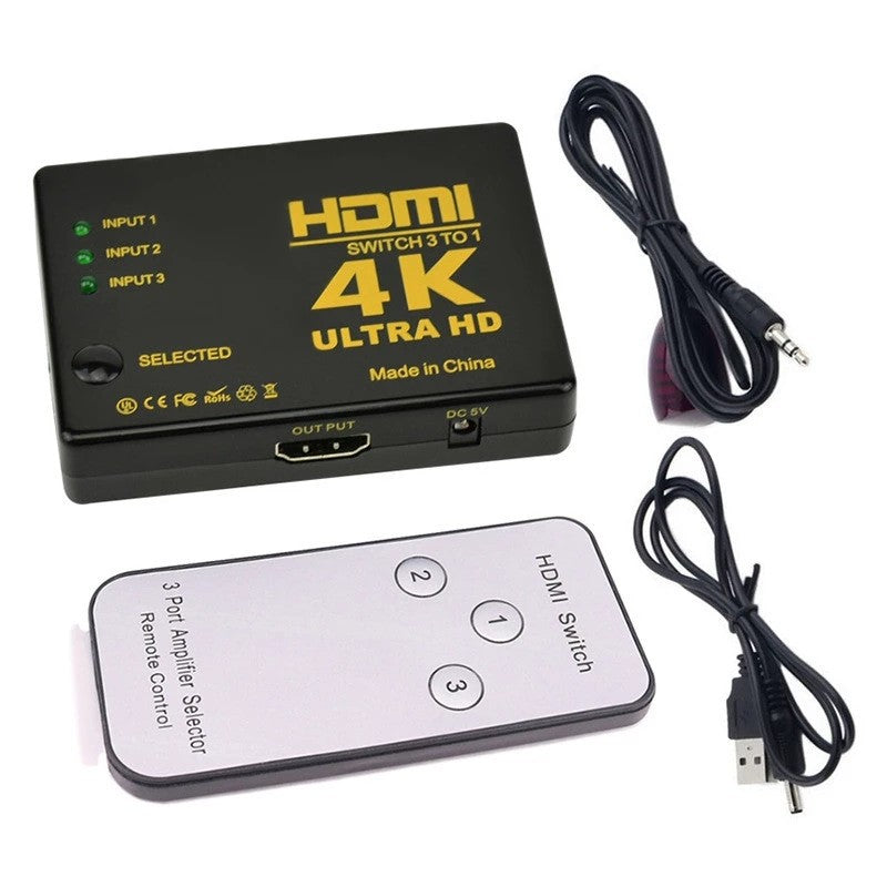 4K*2K HDMI Switch Splitter 3 In 1 out Port Hub hdmi Video Switch Switcher HDTV Audio Video Converter Adapter with Remote Control