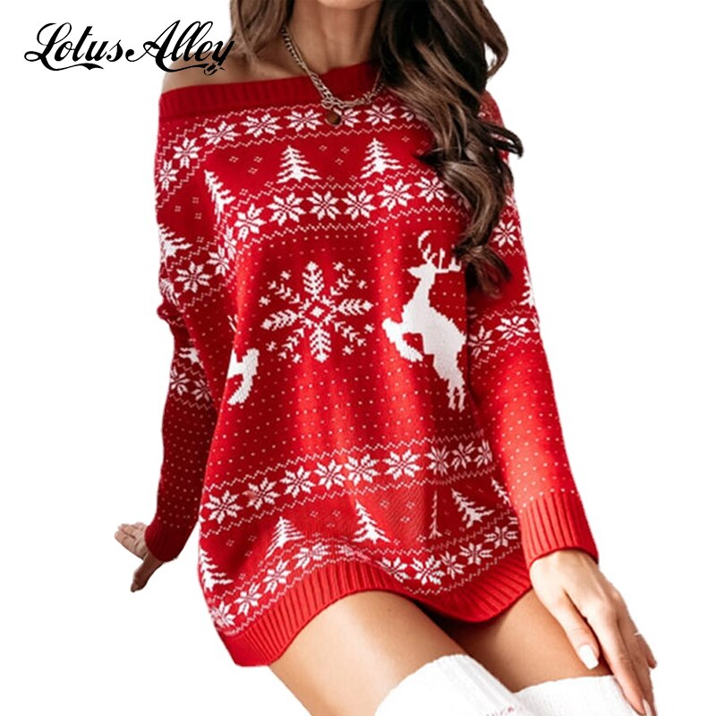 Oversize Long Sweater Women Christmas Graphic Jersey Pullovers