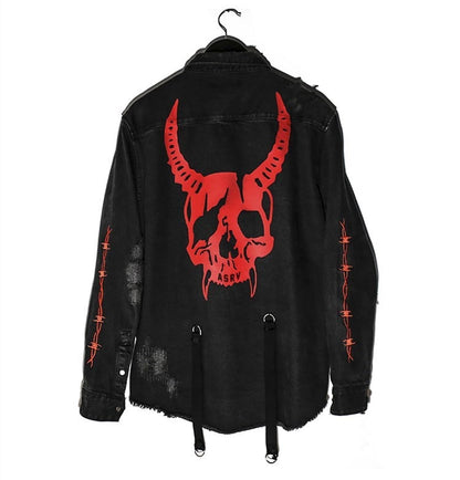 Gothic Demon Hunter Skull Black Denim Jacket
