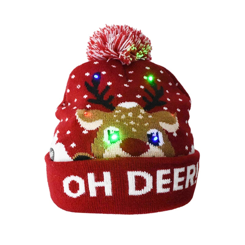 LED Christmas Santa Knitted Beanie Hat With LED Light Up Cartoon