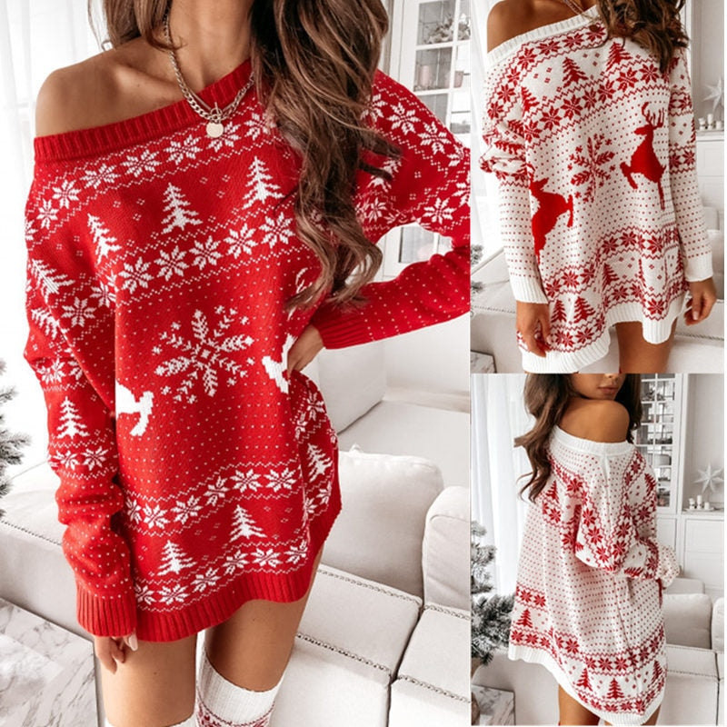 Oversize Long Sweater Women Christmas Graphic Jersey Pullovers