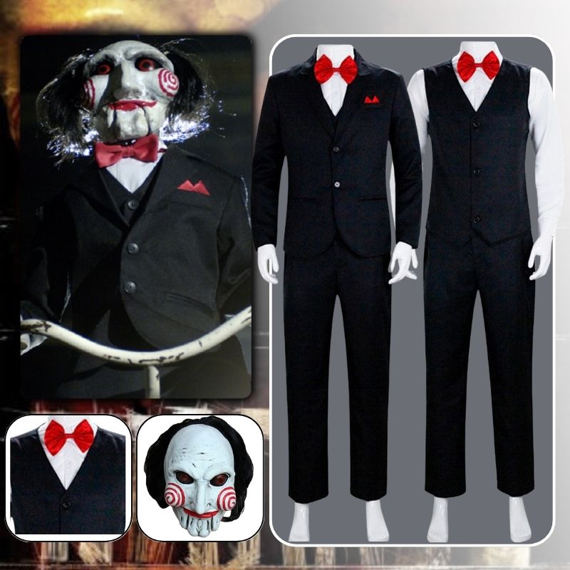 Jigsaw Killer Cosplay Fantasia Horror Movie Saw Costume Disguise Adult Men Uniform Mask Male Halloween Carnival Costumes for Man