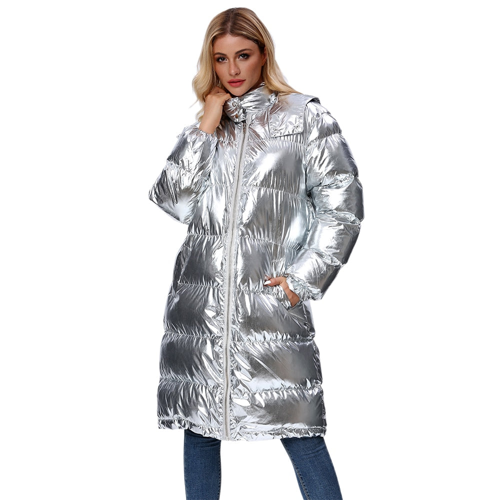 street  Winter Thick Hooded Shiny Woman Winter Jacket