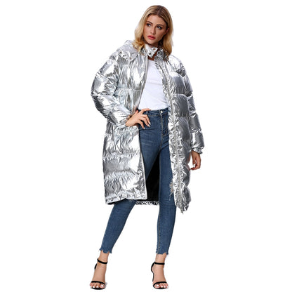 Street  Winter Thick Hooded Shiny Woman Winter Jacket