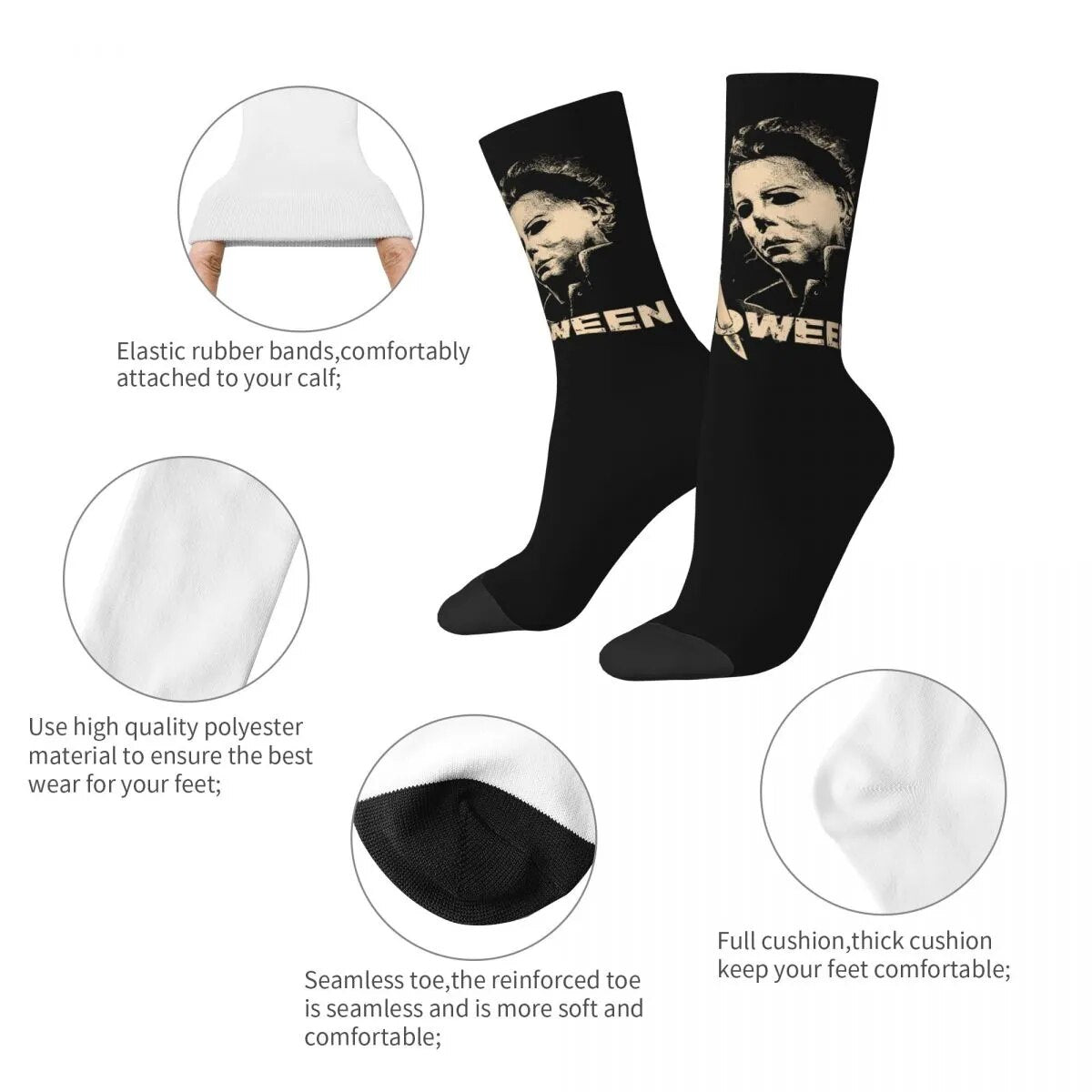New Men's Socks Casual Horror Film Halloween Michael Myers Knife Socks Comfortable Sport Unisex Socks Winter Christmas Gifts