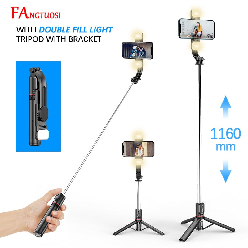 Extended  bluetooth selfie stick fill light tripod with remote shutter