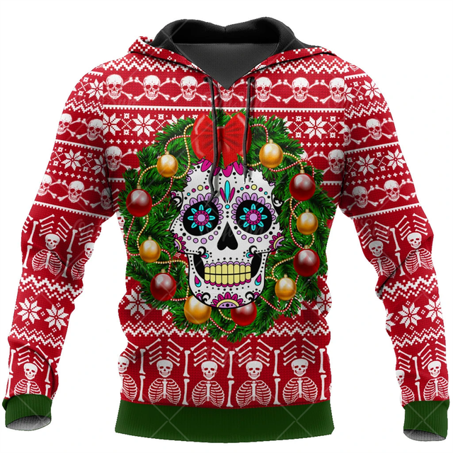 3D Christmas Holiday Printed Skull Sweater