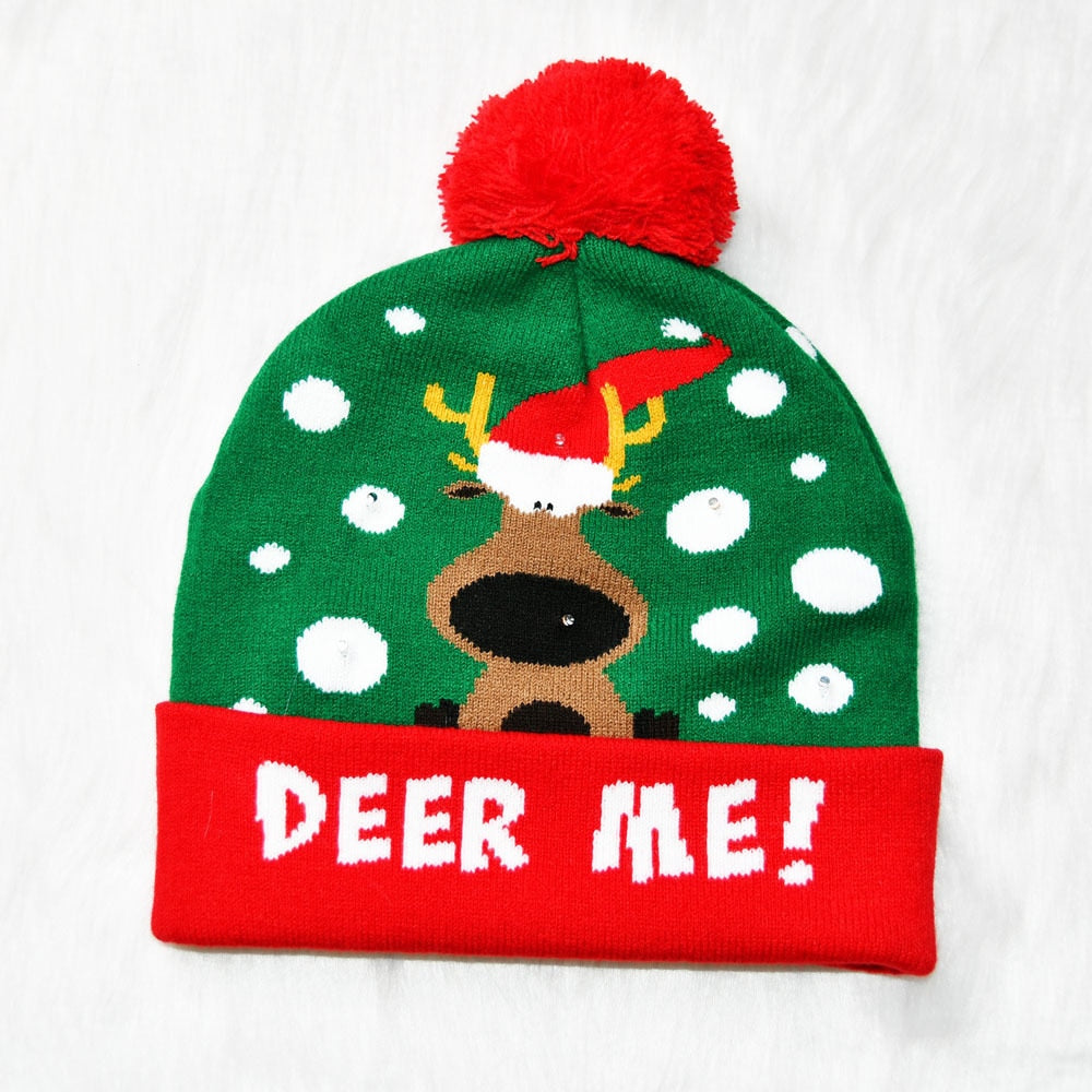 2022 LED Knitted Christmas Warm Light Up Beanie Illuminate Hat