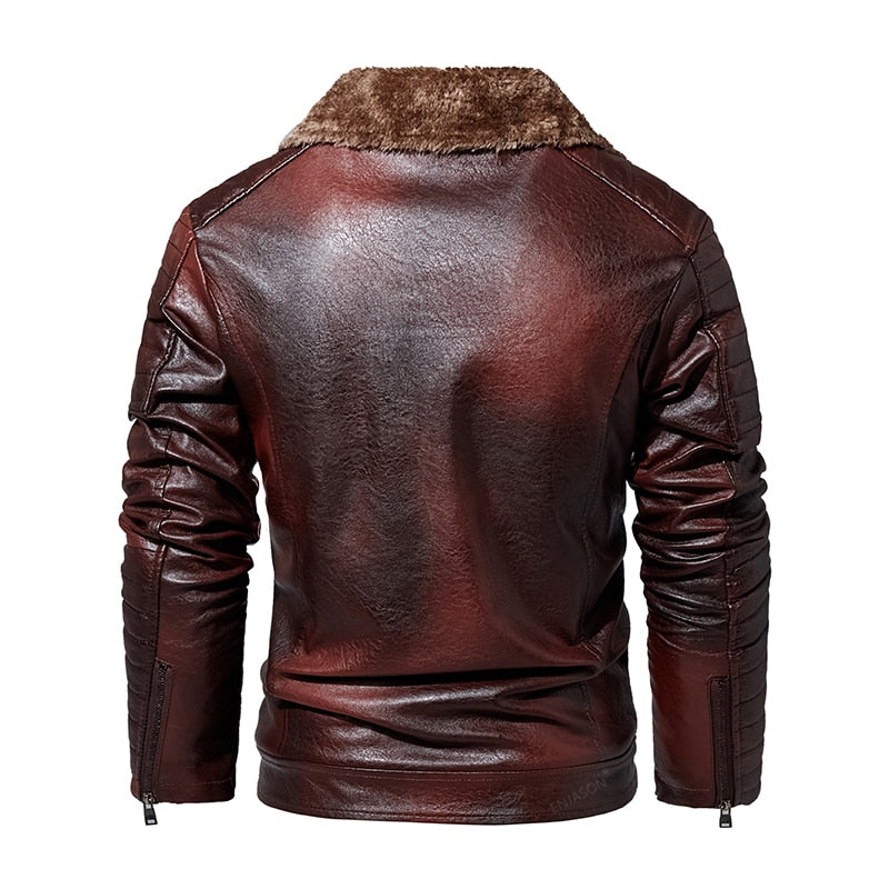 Men's Leather Stand Collar Motorcycle Leather Jacket