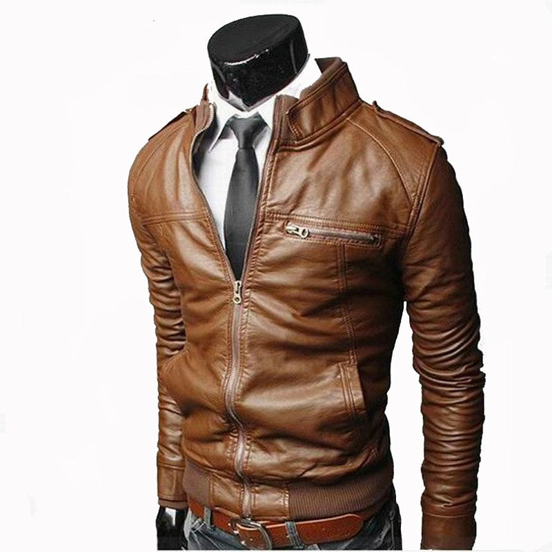 Men's Motorcycle Causal Zipper Vintage Leather Jacket